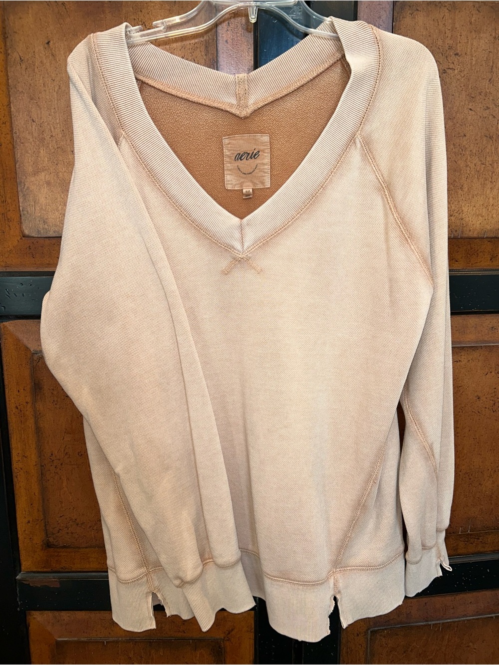 aerie V-neck Pullover Sweatshirt in Camel